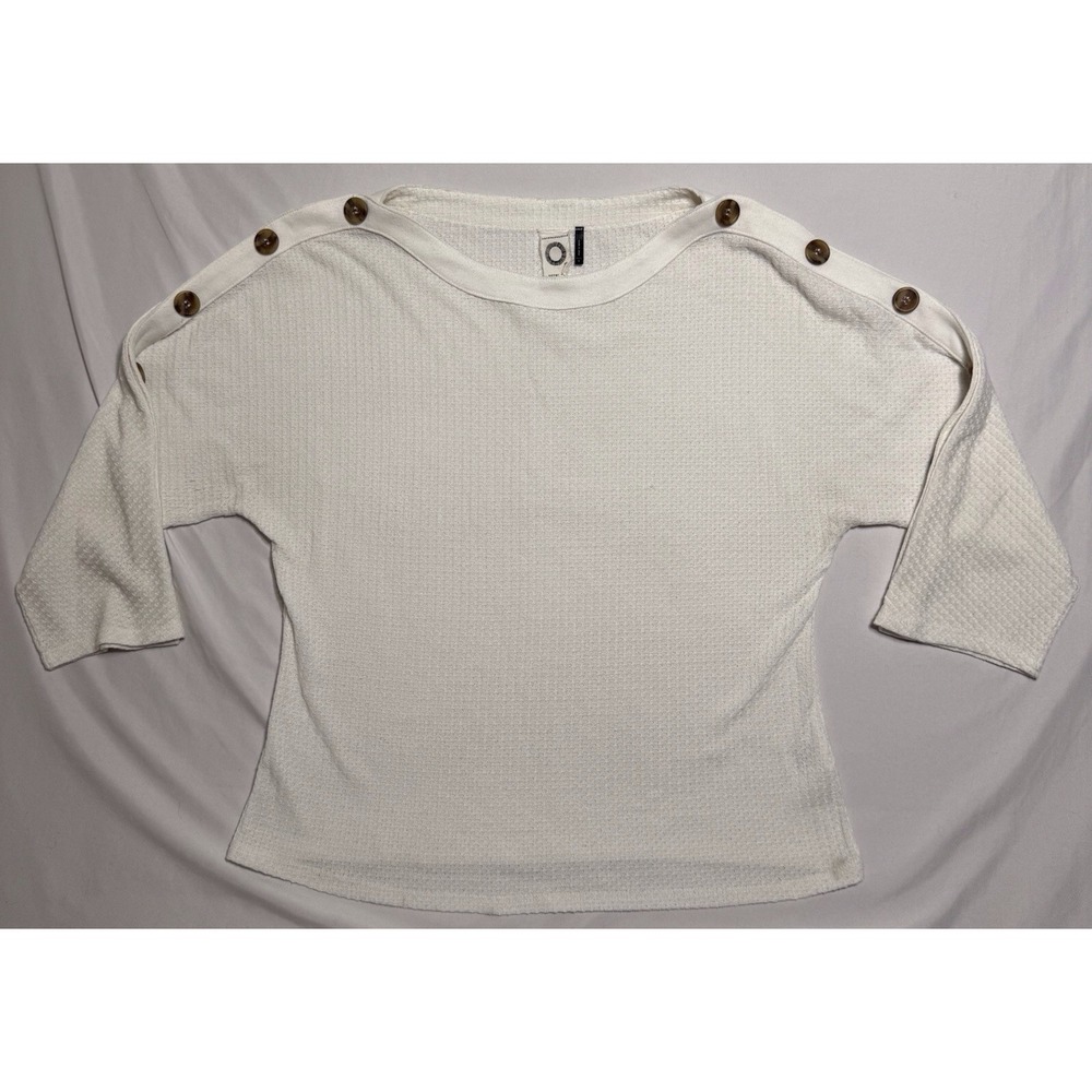 Anthropologie Akemi +Kin Women's Small Ivory Waffle Knit Boatneck Button Sleeves